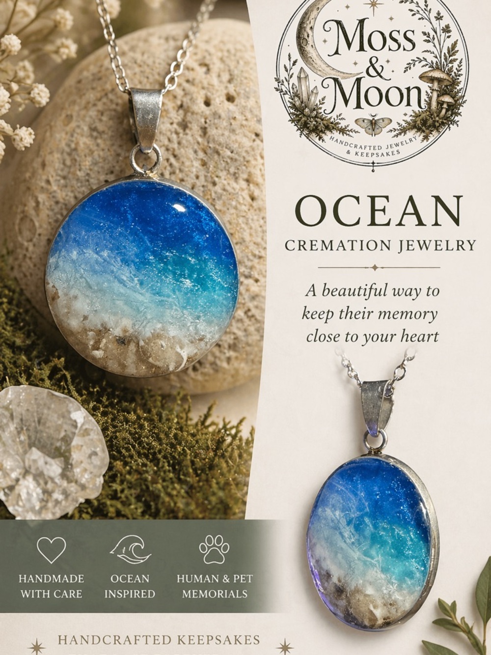 Made to Order Memorial Necklace – Handmade Pendant cremation ashes~pet loss